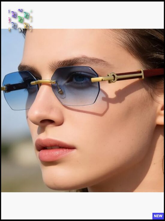 Rimless Rectangle Sunglasses Retro Small Frame Frameless 70s Shades UV400 Unisex main image 4